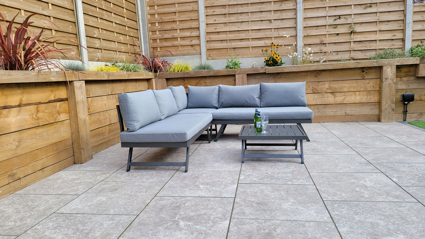 Signature Weave - Kimmie Outdoor Corner Lounge Set with Adjustable Head Rest Grey Frame